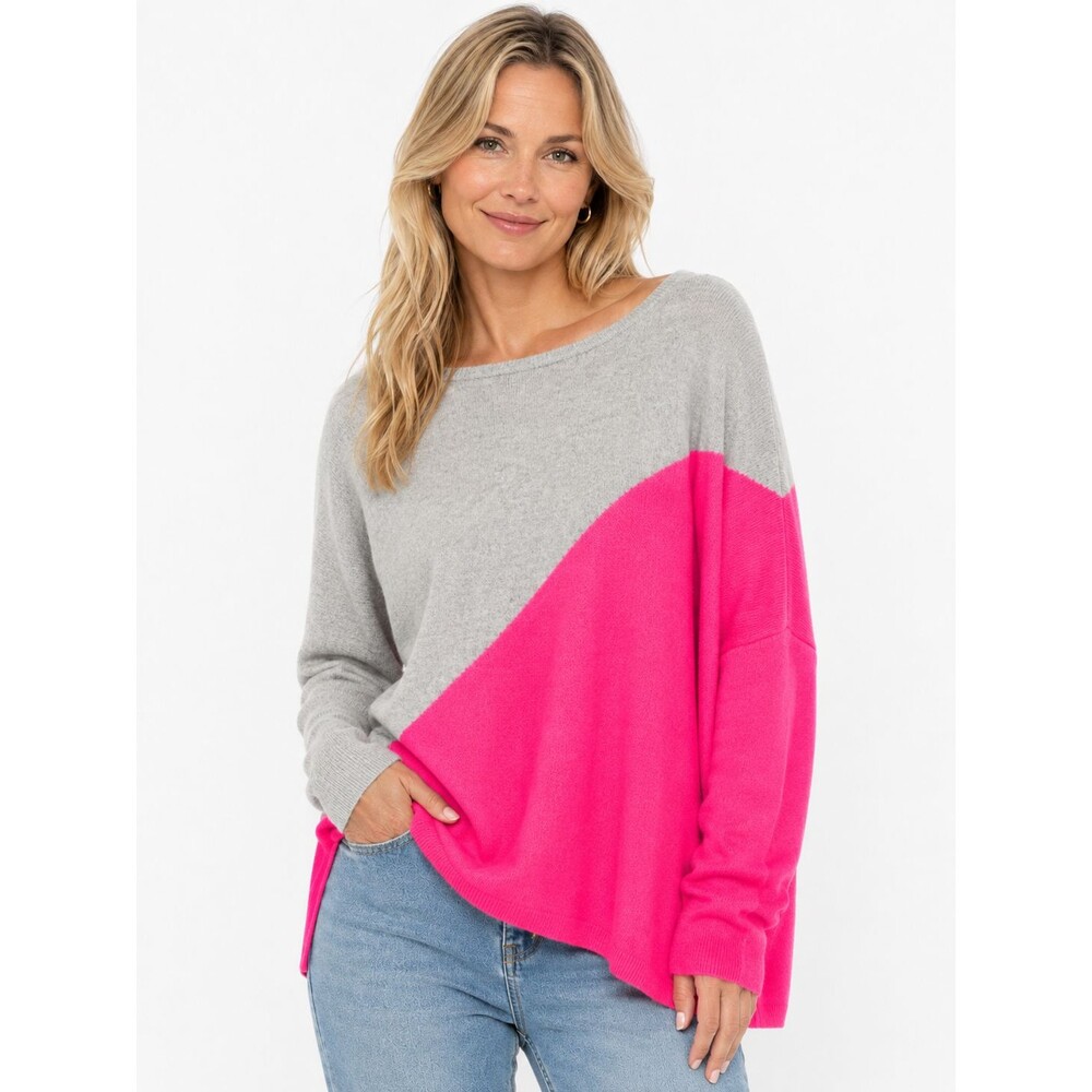Lilly Pulitzer 100% Cashmere Sweater Size XL Grey Bright Pink Colorblock Preppy